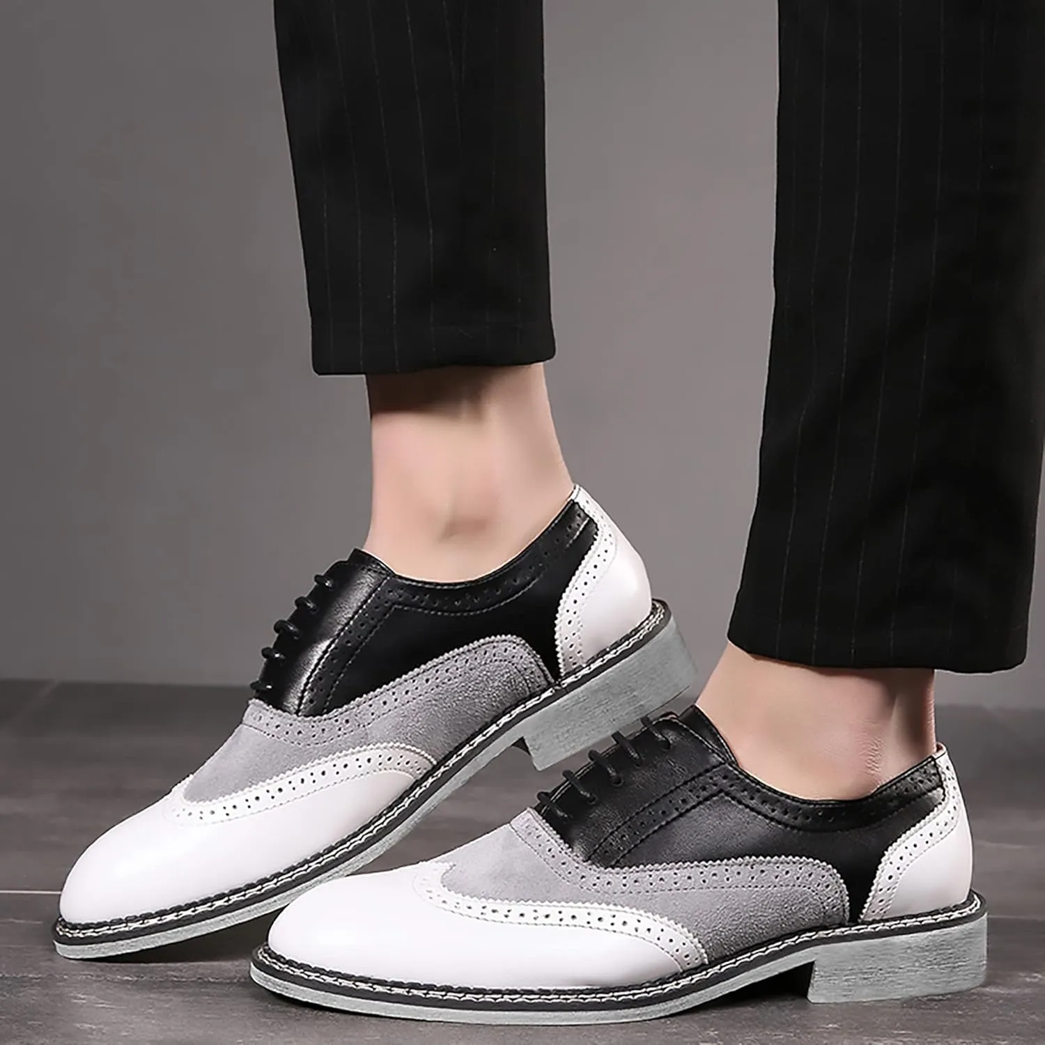 QHBPMGAD Mens Oxford Sneaker Dress Shoes-Stylish Wingtip Brogue Oxfords Casual Suede Shoes Work Travel Gift