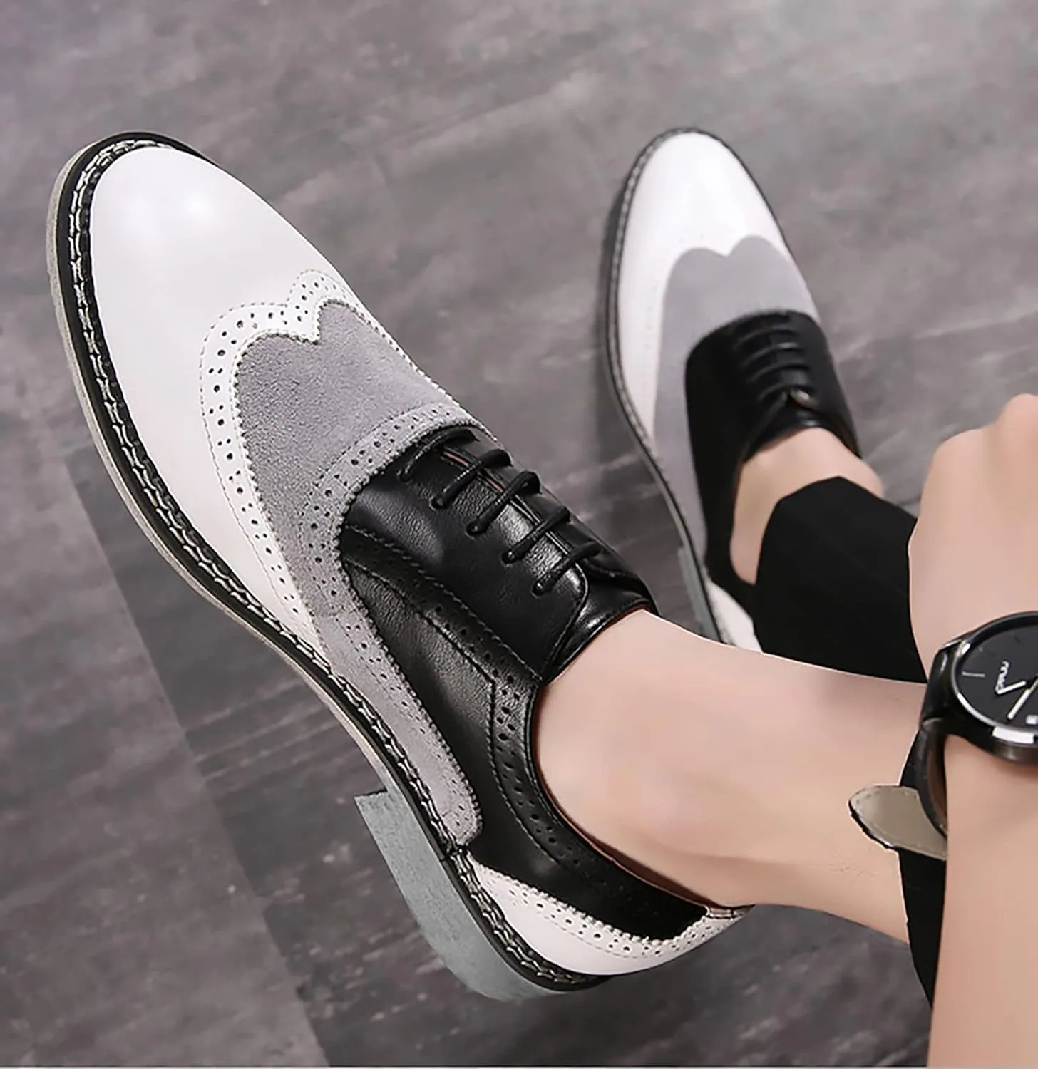 QHBPMGAD Mens Oxford Sneaker Dress Shoes-Stylish Wingtip Brogue Oxfords Casual Suede Shoes Work Travel Gift