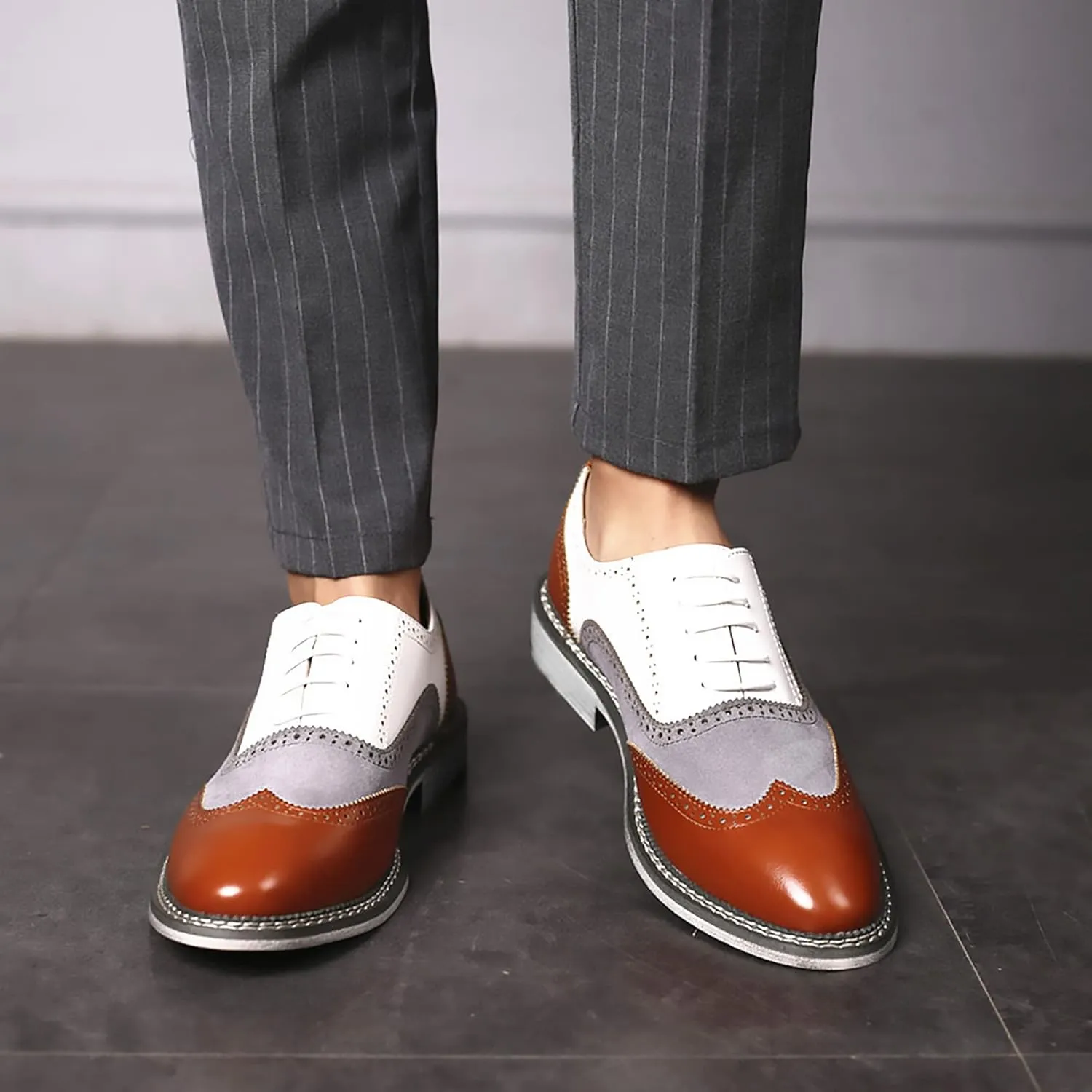 QHBPMGAD Mens Oxford Sneaker Dress Shoes-Stylish Wingtip Brogue Oxfords Casual Suede Shoes Work Travel Gift