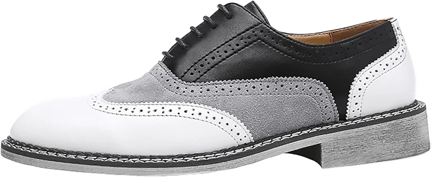 QHBPMGAD Mens Oxford Sneaker Dress Shoes-Stylish Wingtip Brogue Oxfords Casual Suede Shoes Work Travel Gift