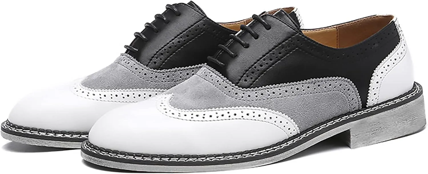 QHBPMGAD Mens Oxford Sneaker Dress Shoes-Stylish Wingtip Brogue Oxfords Casual Suede Shoes Work Travel Gift