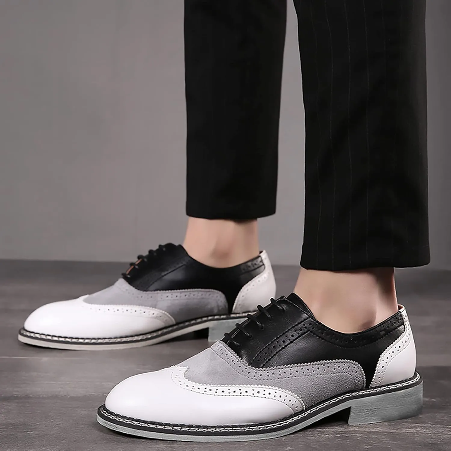QHBPMGAD Mens Oxford Sneaker Dress Shoes-Stylish Wingtip Brogue Oxfords Casual Suede Shoes Work Travel Gift
