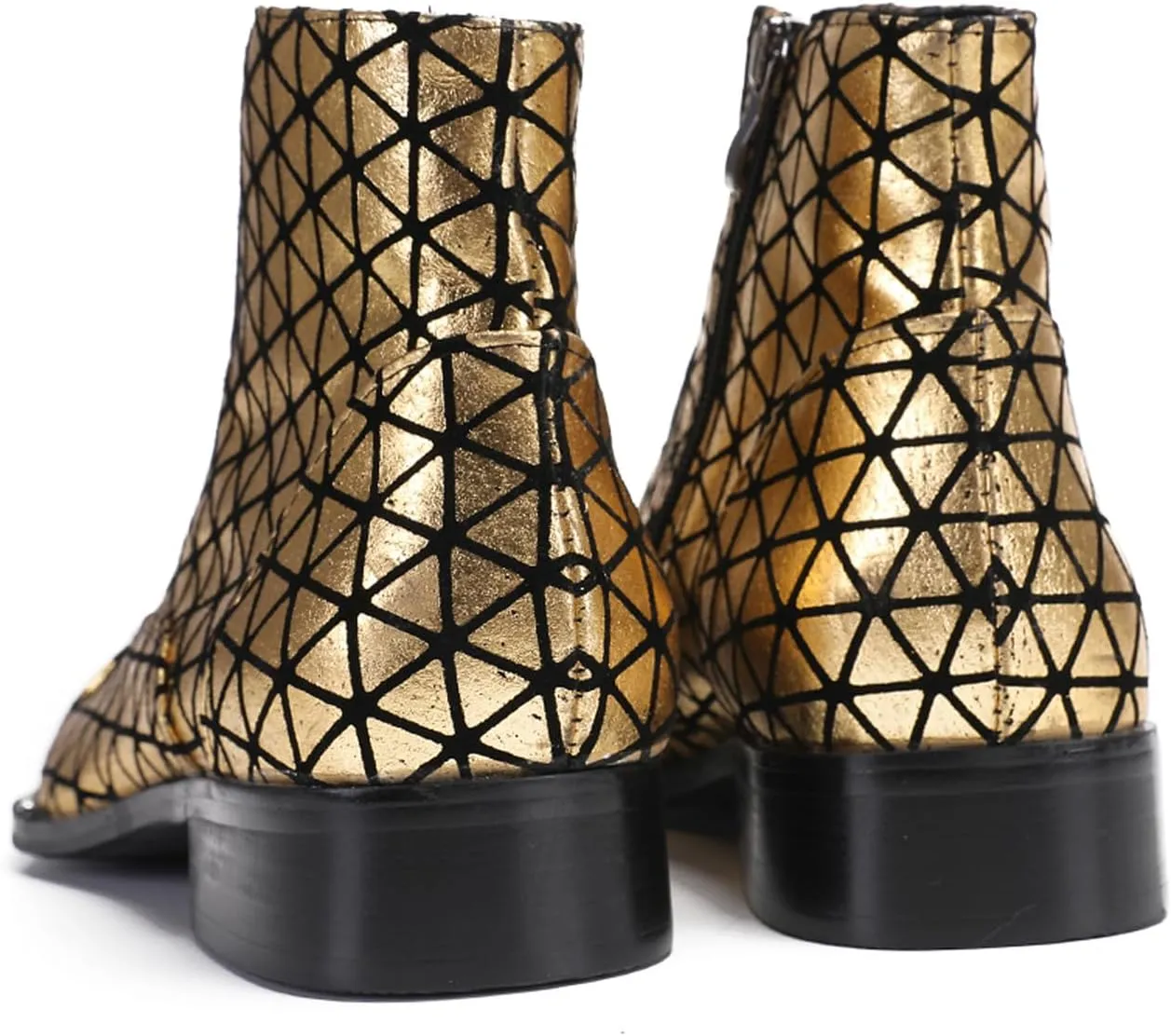 Santimon Men's Leather Oxford-Chelsea Hybrid Boots | Colorful Plaid & Gold Western Cowboy Ankle Boots | Prom/Disco/Tuxedo Party Dress Shoes with Rap Style Detailing