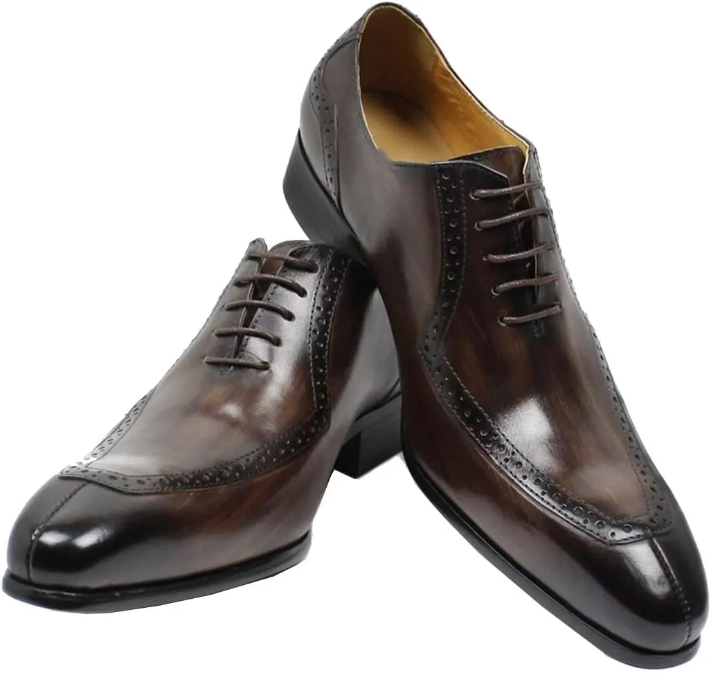 Santimon Men's Oxfords Dress Formal Wingtips Brogues Suit Shoes Mens Genuine Leather Tuxedo Wedding Buckle Derby Business Casual Comfortable Prom Shoes for Men