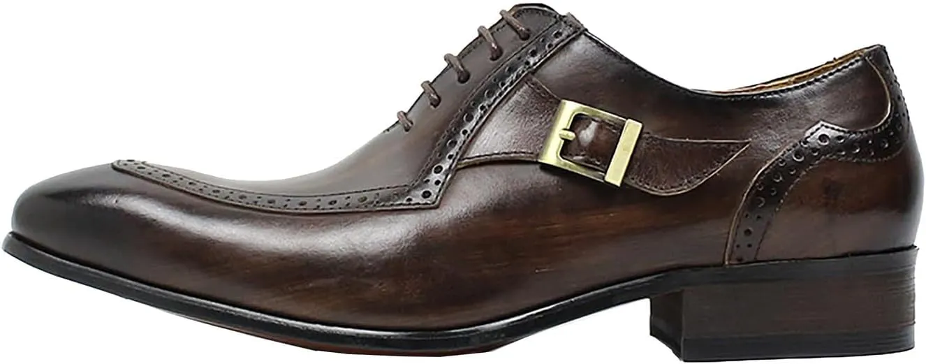 Santimon Men's Oxfords Dress Formal Wingtips Brogues Suit Shoes Mens Genuine Leather Tuxedo Wedding Buckle Derby Business Casual Comfortable Prom Shoes for Men