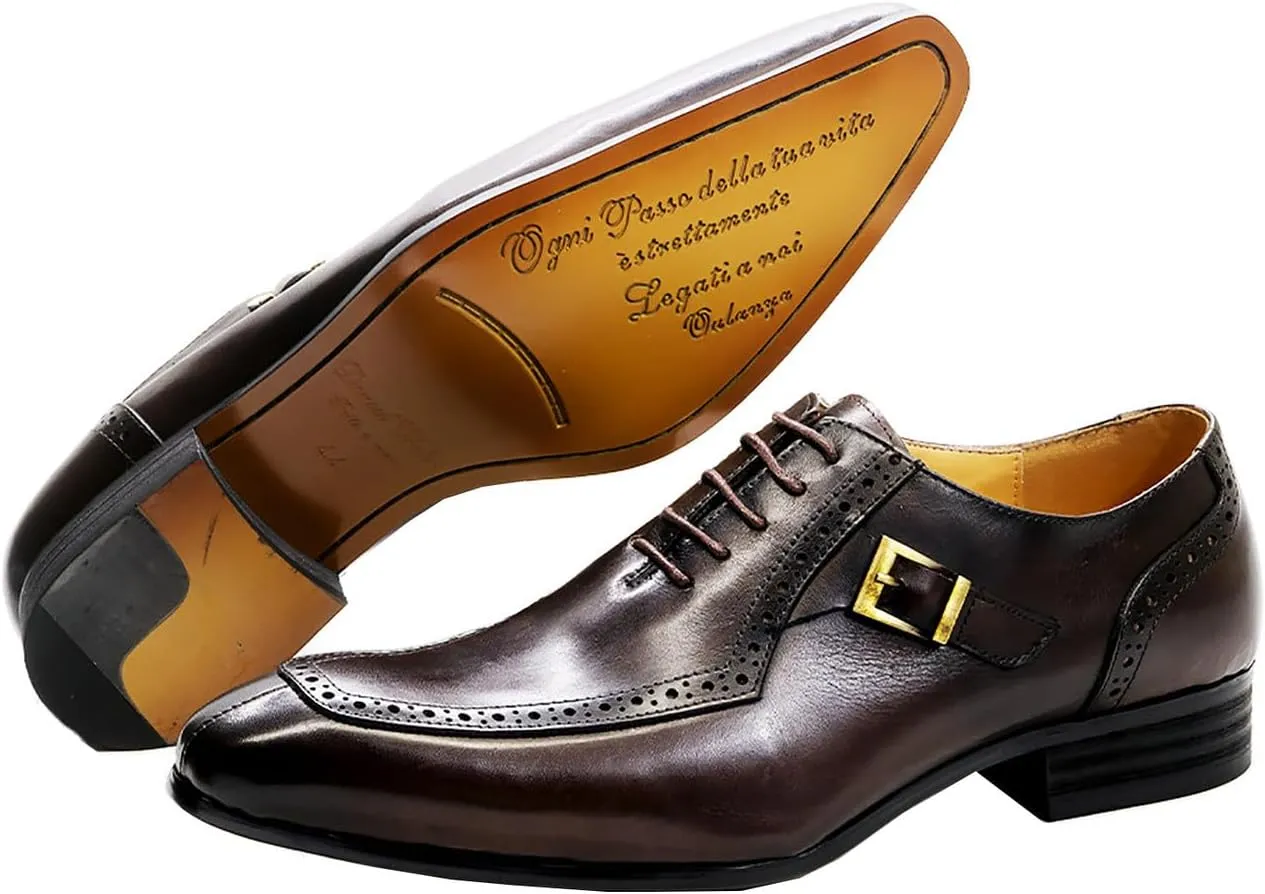 Santimon Men's Oxfords Dress Formal Wingtips Brogues Suit Shoes Mens Genuine Leather Tuxedo Wedding Buckle Derby Business Casual Comfortable Prom Shoes for Men