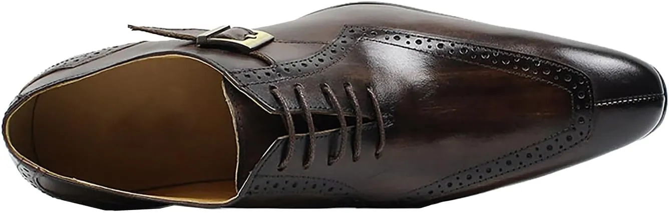 Santimon Men's Oxfords Dress Formal Wingtips Brogues Suit Shoes Mens Genuine Leather Tuxedo Wedding Buckle Derby Business Casual Comfortable Prom Shoes for Men