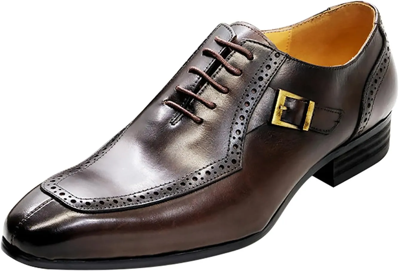 Santimon Men's Oxfords Dress Formal Wingtips Brogues Suit Shoes Mens Genuine Leather Tuxedo Wedding Buckle Derby Business Casual Comfortable Prom Shoes for Men