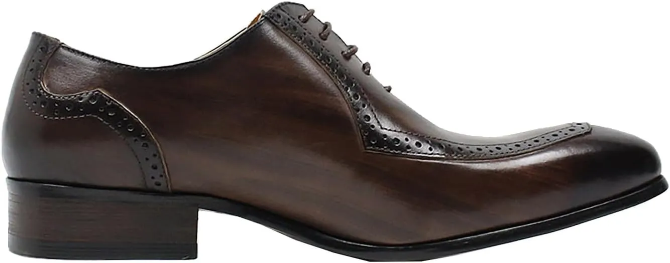 Santimon Men's Oxfords Dress Formal Wingtips Brogues Suit Shoes Mens Genuine Leather Tuxedo Wedding Buckle Derby Business Casual Comfortable Prom Shoes for Men