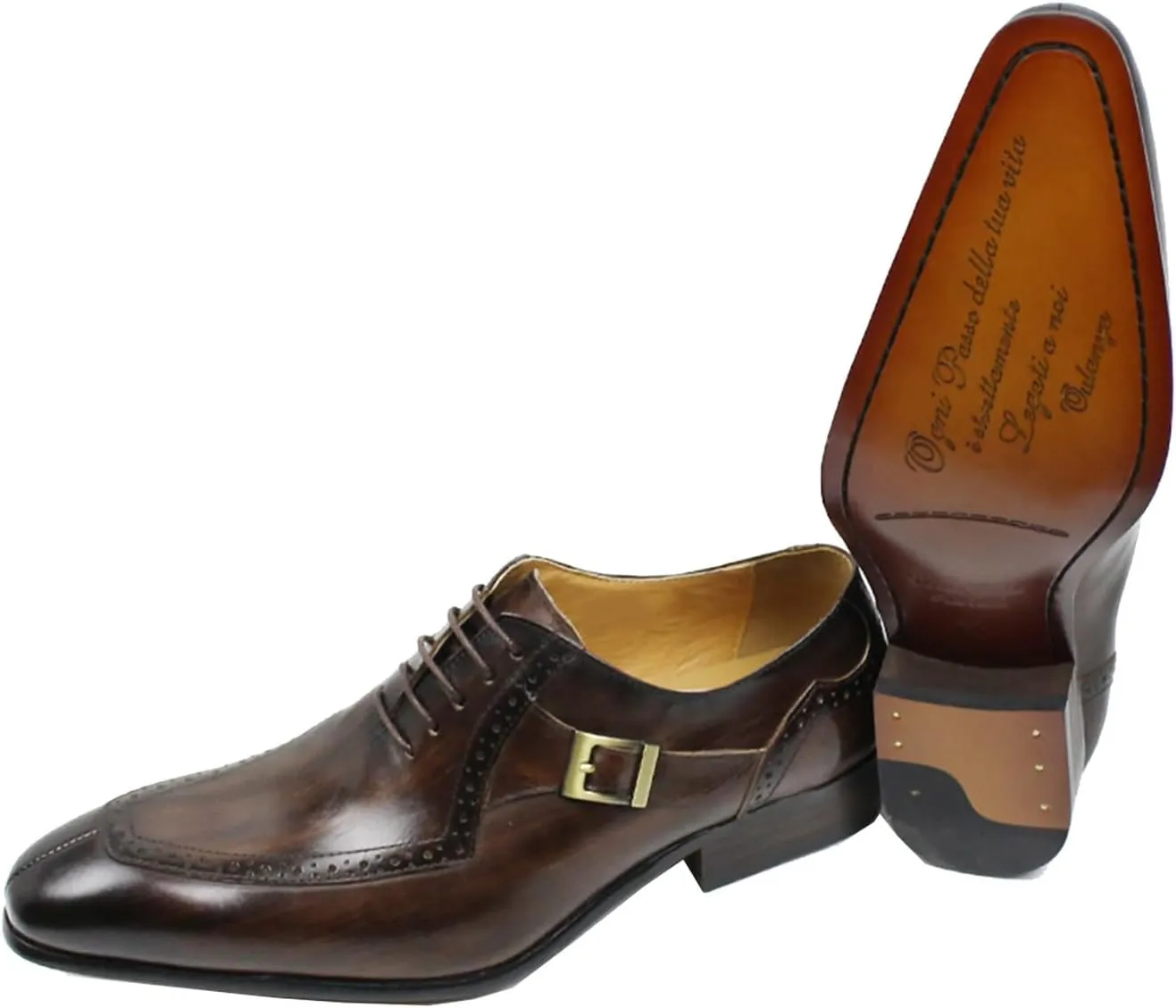 Santimon Men's Oxfords Dress Formal Wingtips Brogues Suit Shoes Mens Genuine Leather Tuxedo Wedding Buckle Derby Business Casual Comfortable Prom Shoes for Men