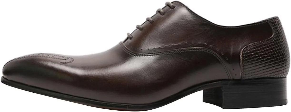 Santimon Men's Oxfords Formal Dress Business Casual Tuxedo Prom Shoes for Men Leather Wingtip Toe Derby Fashion Wedding Mens Wide Comfortable Walking Shoes