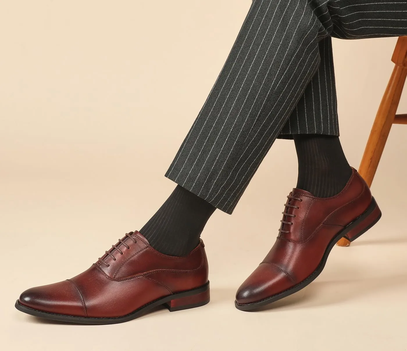 Santimon Men's Oxfords Formal Dress Derby Genuine Leather Wingtip Oxfords Shoes Fashion Business Casual Tuxedo Shoes
