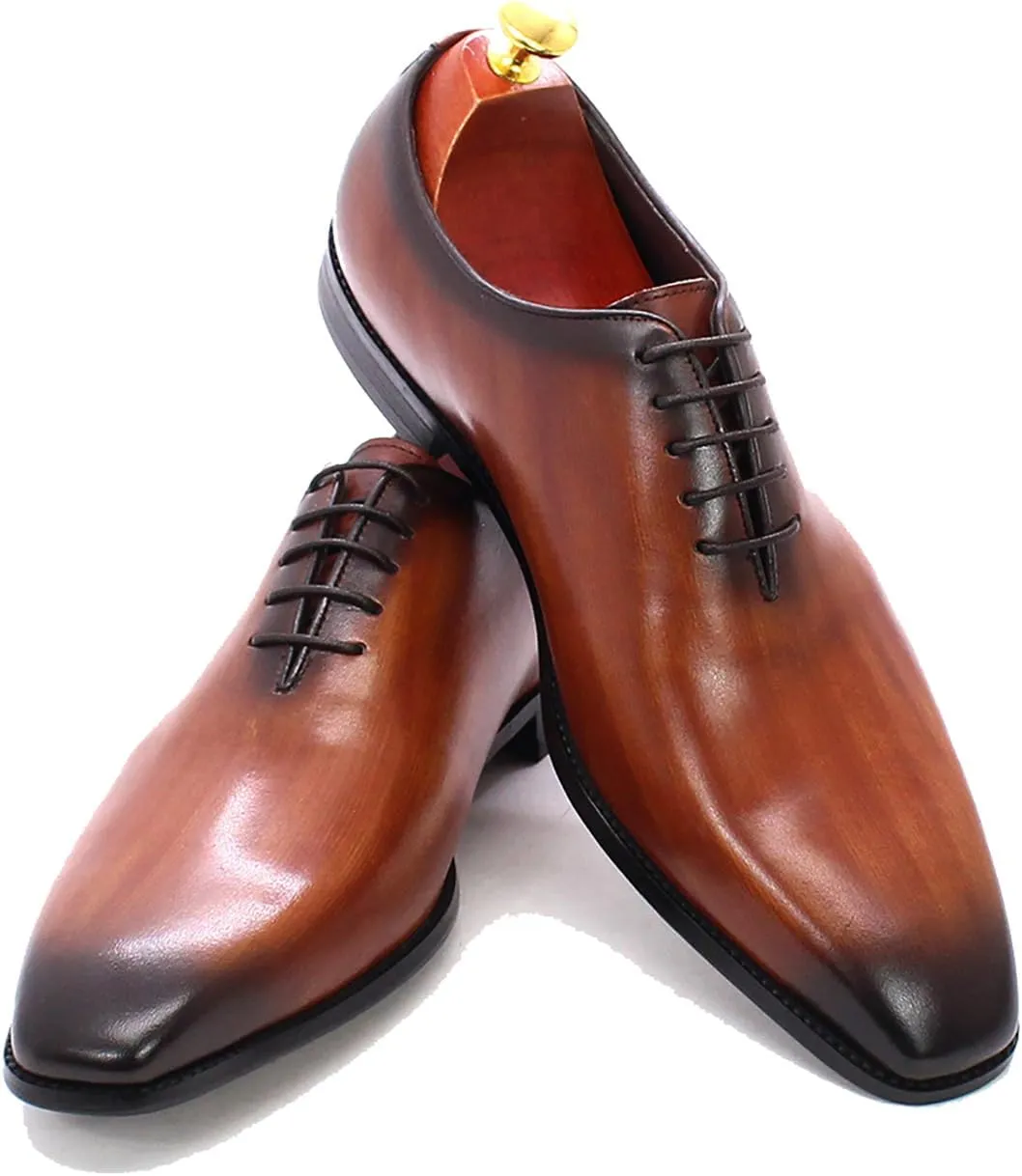 Santimon Men's Oxfords Formal Dress Leather Whole Cut Derby Tuxedo Wedding Fashion Business Casual Prom Ssuit Shoes Comfortable Walking Shoes for Men