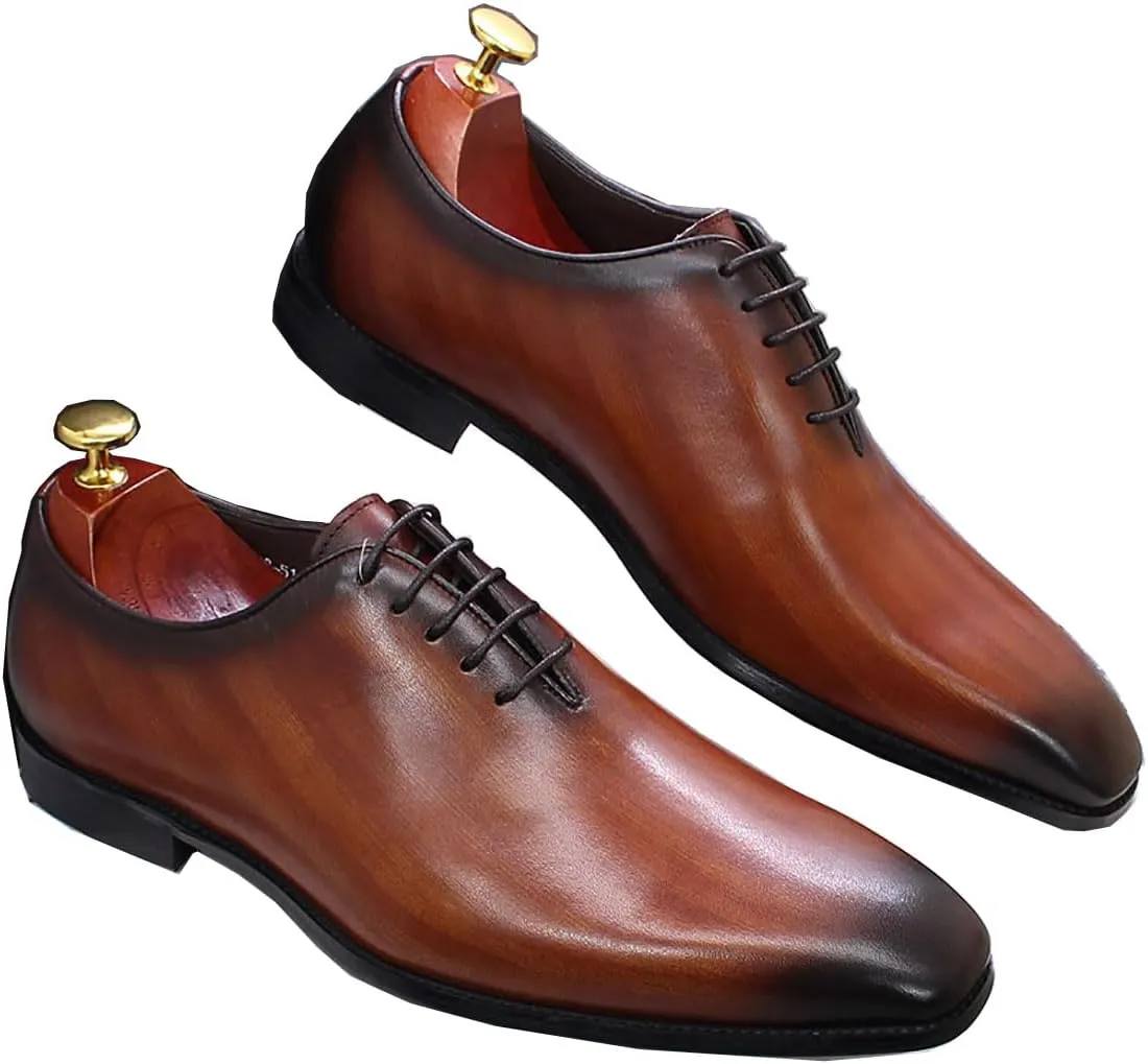 Santimon Men's Oxfords Formal Dress Leather Whole Cut Derby Tuxedo Wedding Fashion Business Casual Prom Ssuit Shoes Comfortable Walking Shoes for Men