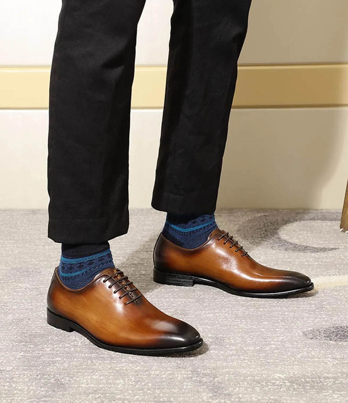 Santimon Men's Oxfords Formal Dress Leather Whole Cut Derby Tuxedo Wedding Fashion Business Casual Prom Ssuit Shoes Comfortable Walking Shoes for Men