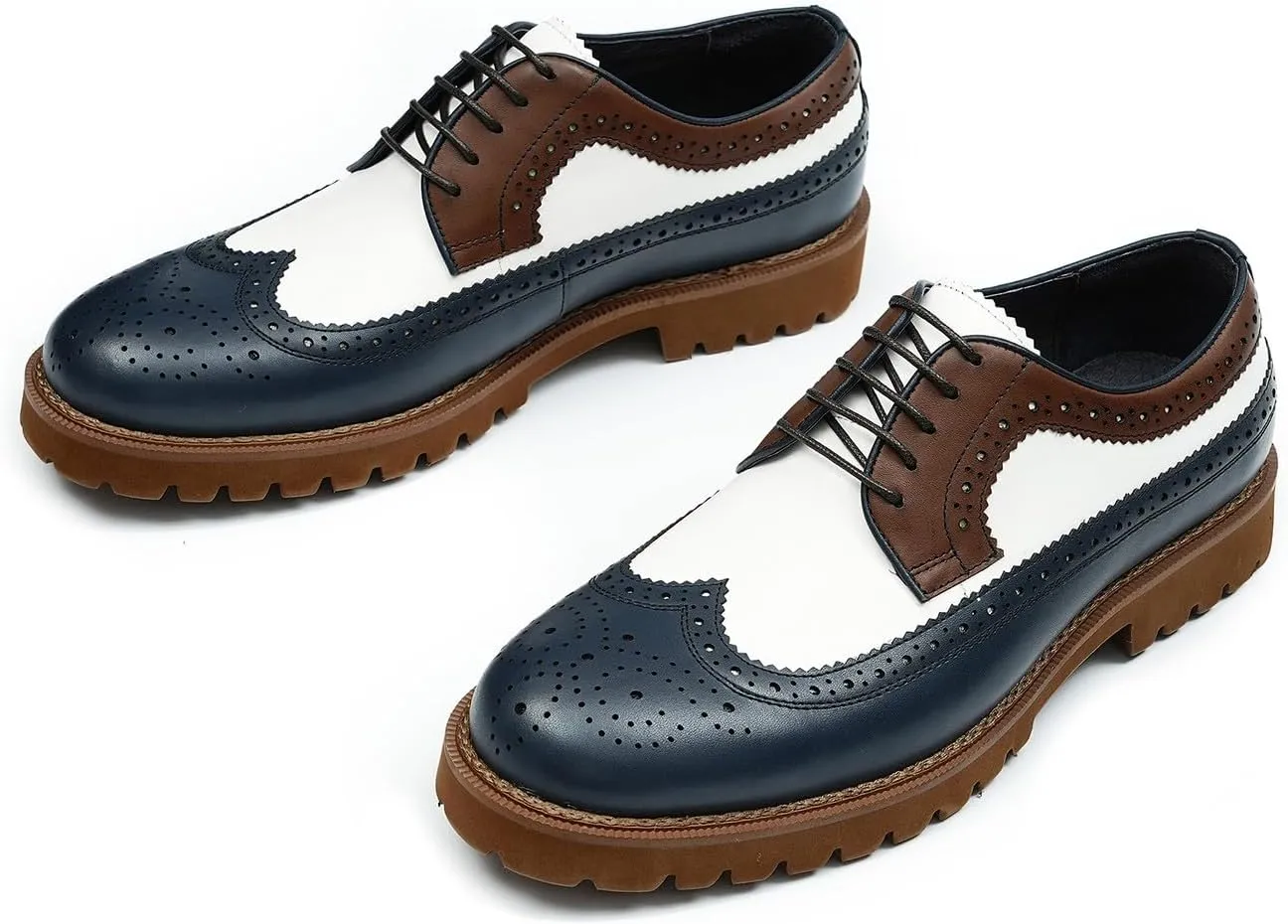 Santimon Men's Oxfords Formal Dress Leather Wingtip Oxford Fashion Business Wedding Prom Tuxedo Casual Derby Walking Shoes for Men