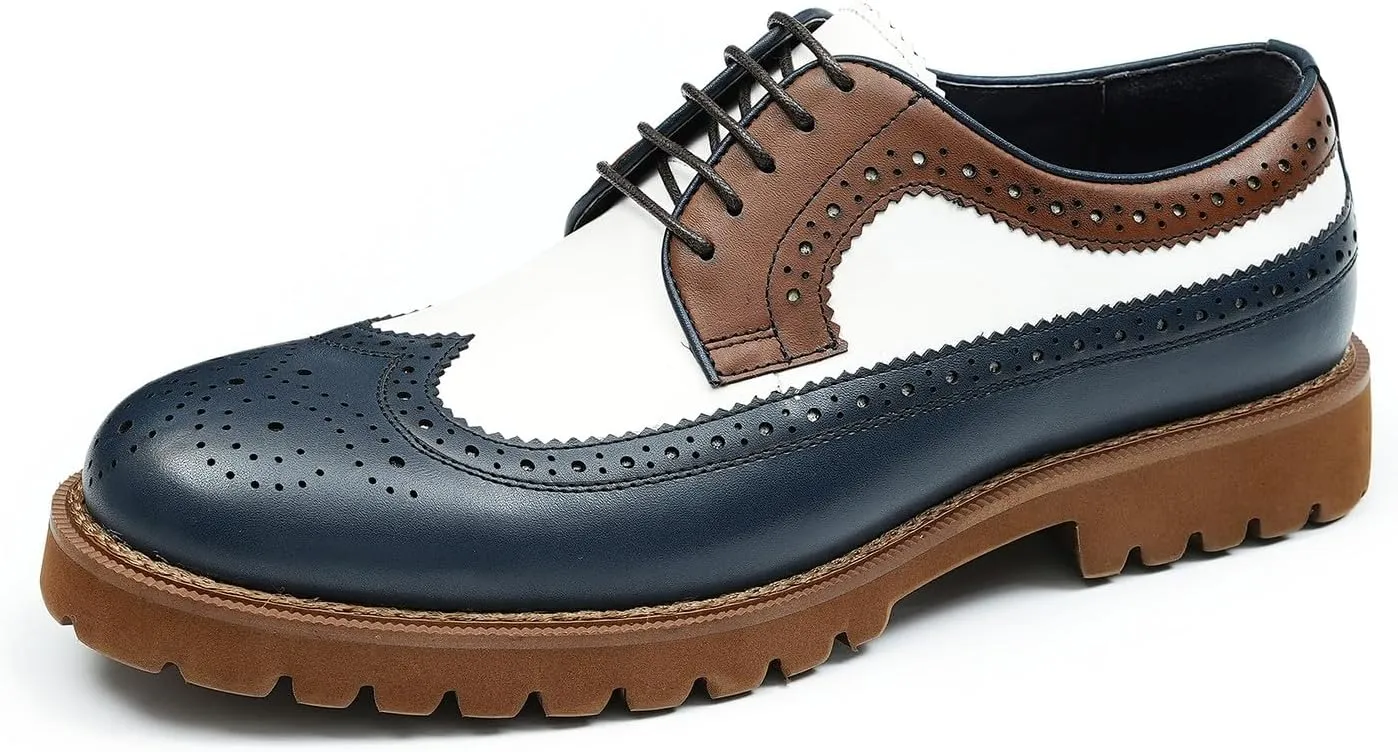 Santimon Men's Oxfords Formal Dress Leather Wingtip Oxford Fashion Business Wedding Prom Tuxedo Casual Derby Walking Shoes for Men
