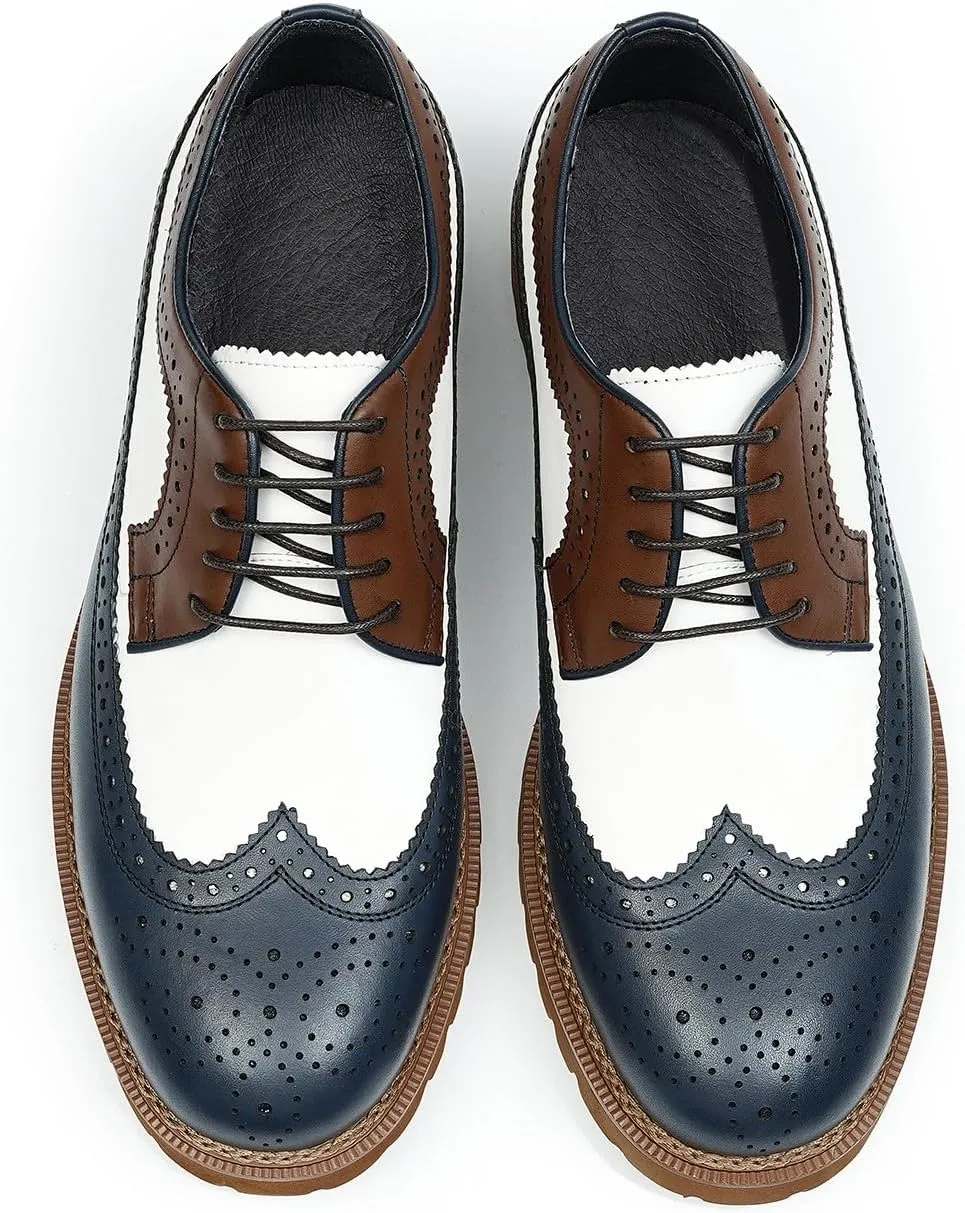 Santimon Men's Oxfords Formal Dress Leather Wingtip Oxford Fashion Business Wedding Prom Tuxedo Casual Derby Walking Shoes for Men