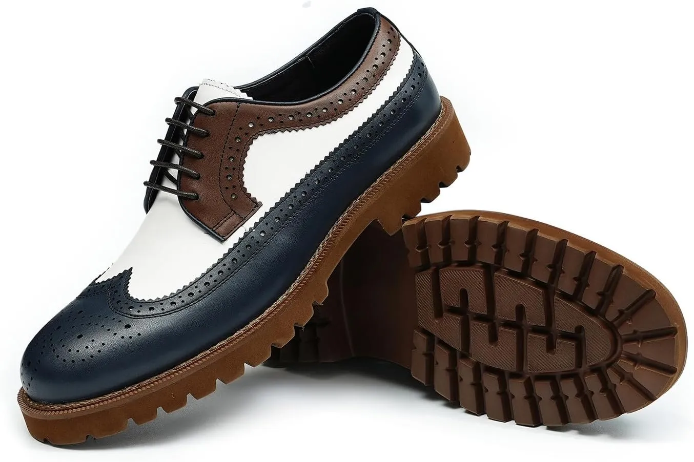 Santimon Men's Oxfords Formal Dress Leather Wingtip Oxford Fashion Business Wedding Prom Tuxedo Casual Derby Walking Shoes for Men