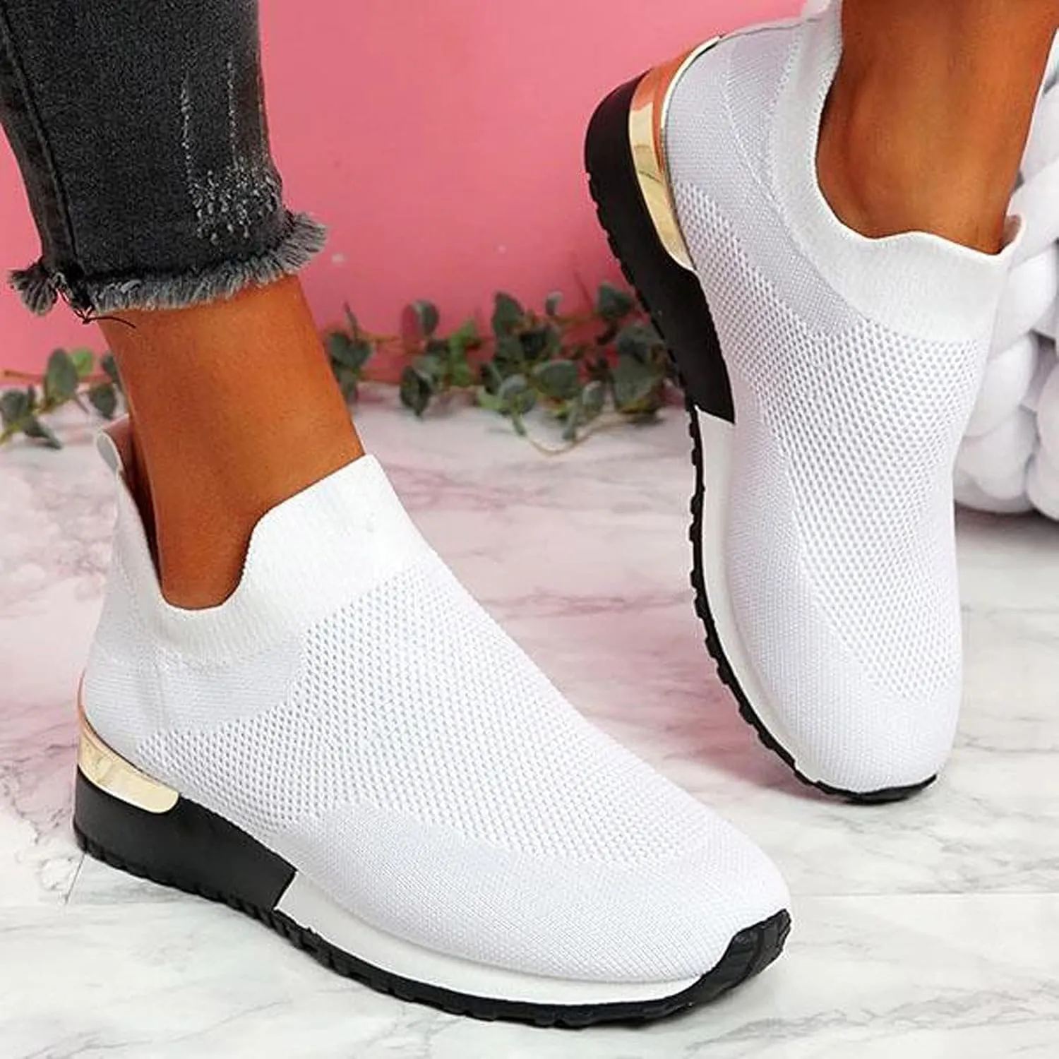 SBGMoSJ Chunky Sneakers for Women Trendy Zapato Antiderrapante para Mujer Casual Shoes for Women 2023 Trendy White Sneakers Slip Ons for Women Platform Zapatos para Embarazadas Comodos