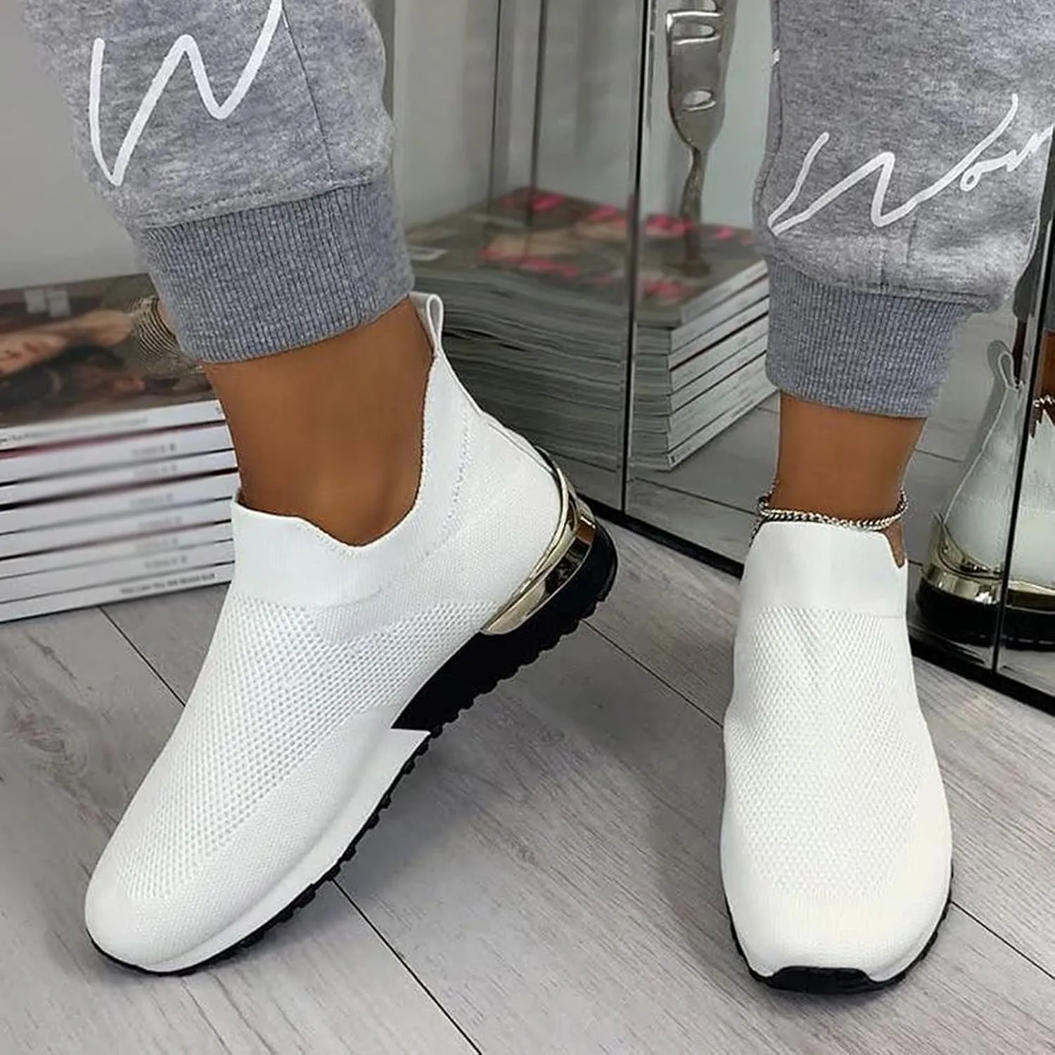 SBGMoSJ Chunky Sneakers for Women Trendy Zapato Antiderrapante para Mujer Casual Shoes for Women 2023 Trendy White Sneakers Slip Ons for Women Platform Zapatos para Embarazadas Comodos