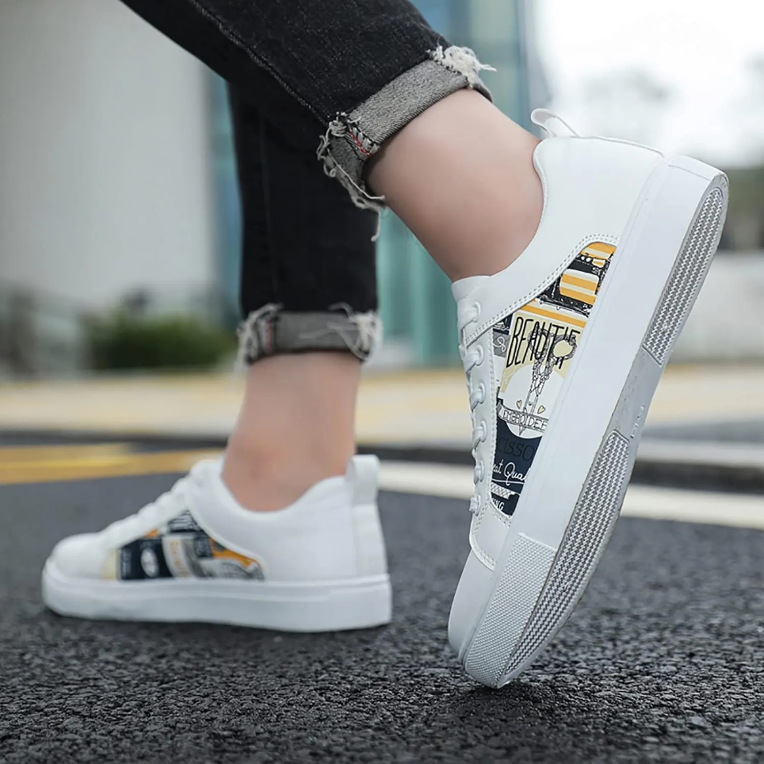 SBGMoSJ Plantar Fasciitis Shoes Women Walking Shoes Women Slip On Wide Black Shoes Women Wide Wedge Womens Black and White Running Shoes Orthopedic Wide Toe Box Sneakers for Women