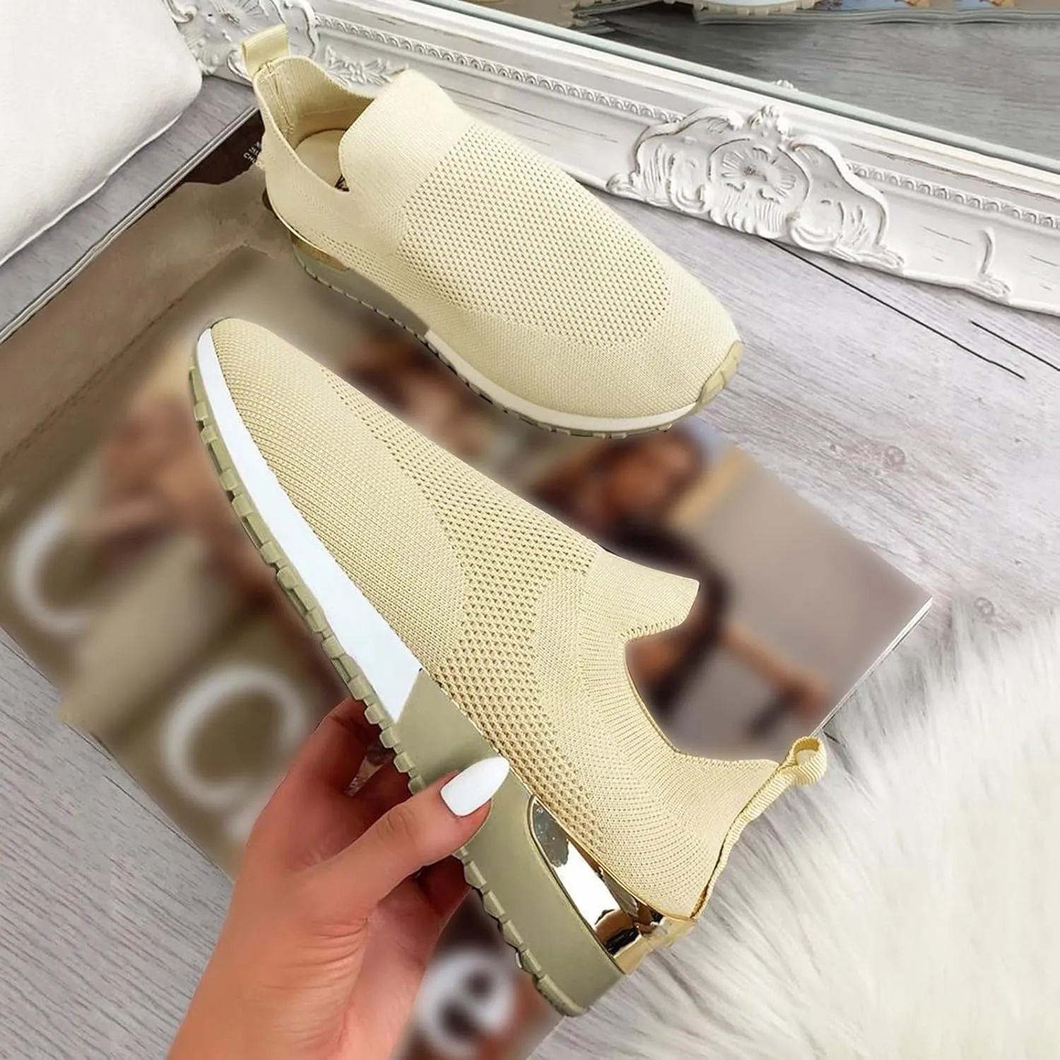 SBGMoSJ Sneakers for Womens Slip On Shoes Women Wide Winter Gym Shoes Women Weightlifting Running Sneakers for Women 2023 Zapato Antiderrapante Mujer
