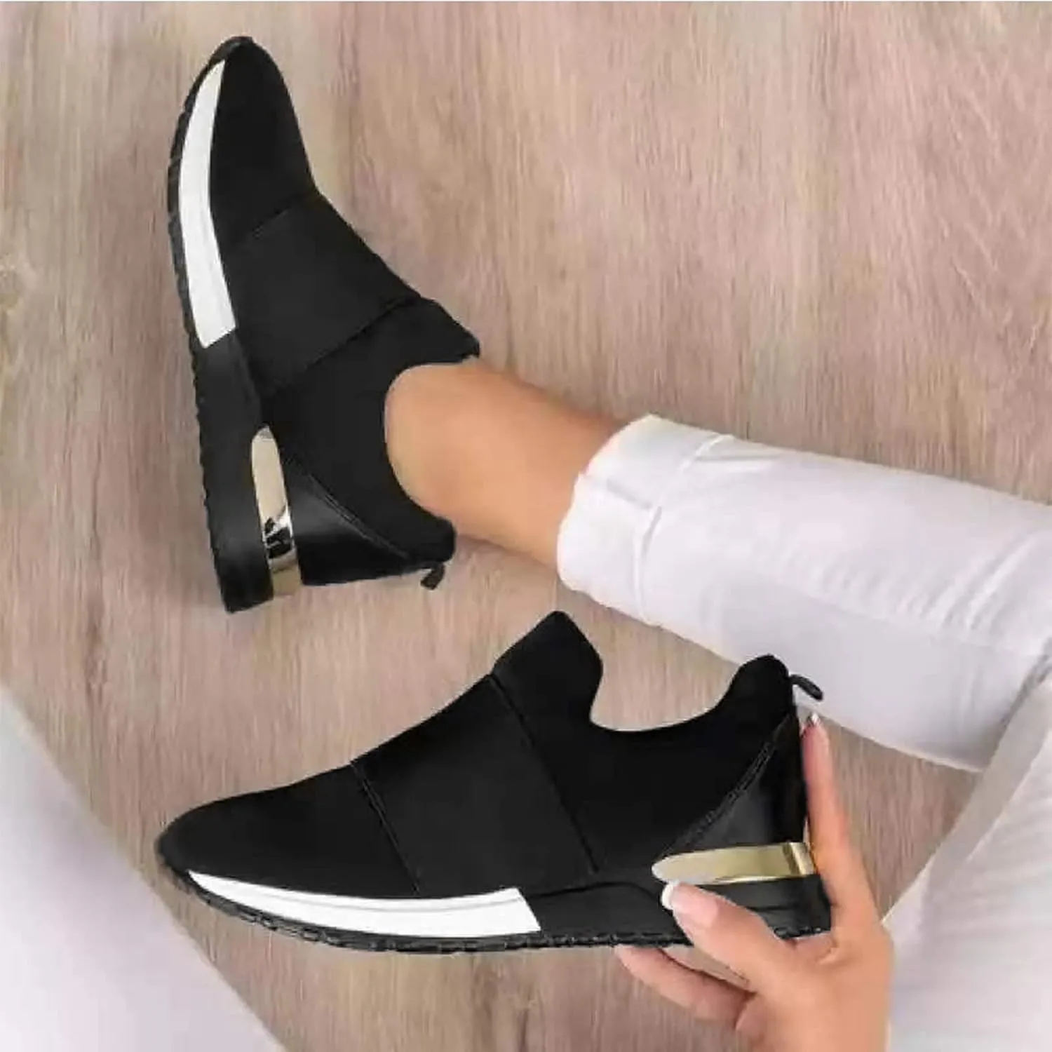 SBGMoSJ White Platform Sneakers for Women Wide Zapatillas Blancas para Mujer Elegantes Womens Black Athletic Shoes Size 9 Plantar Fasciitis Work Shoes Women Non Slip Women's Hiking Shoes Wide Width