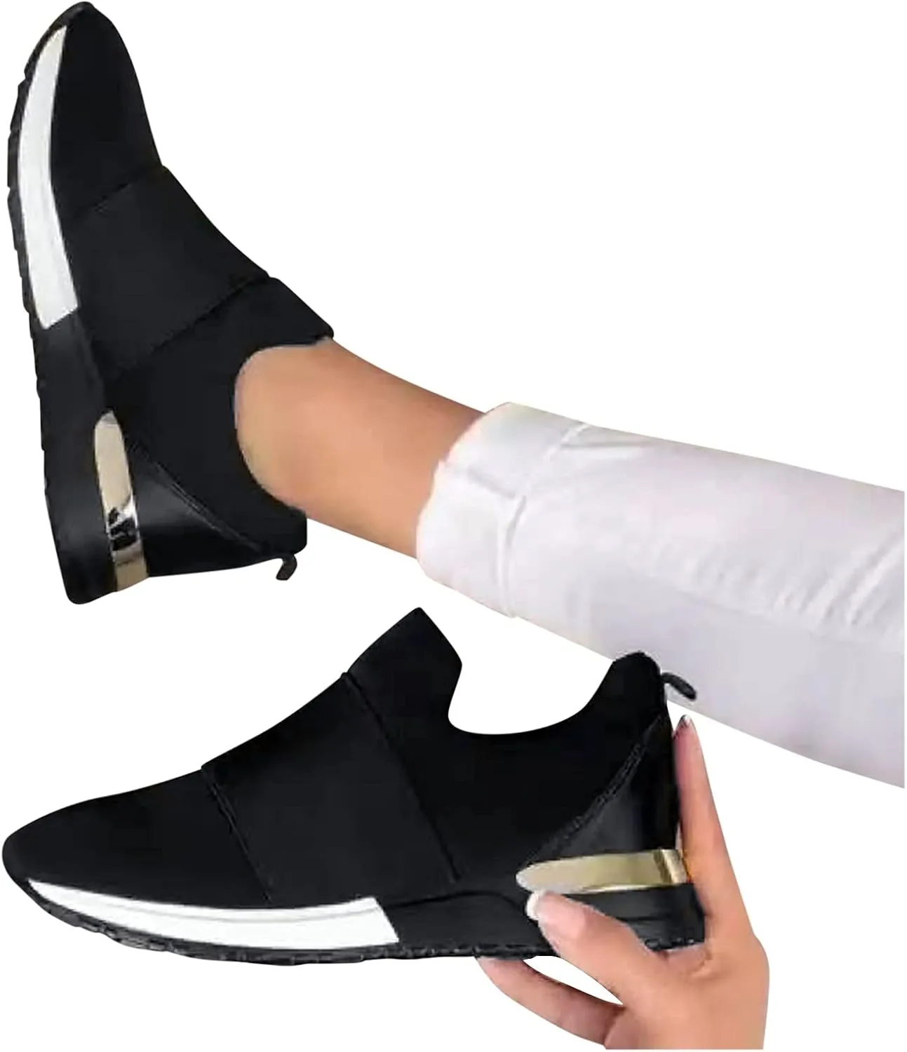 SBGMoSJ White Platform Sneakers for Women Wide Zapatillas Blancas para Mujer Elegantes Womens Black Athletic Shoes Size 9 Plantar Fasciitis Work Shoes Women Non Slip Women's Hiking Shoes Wide Width