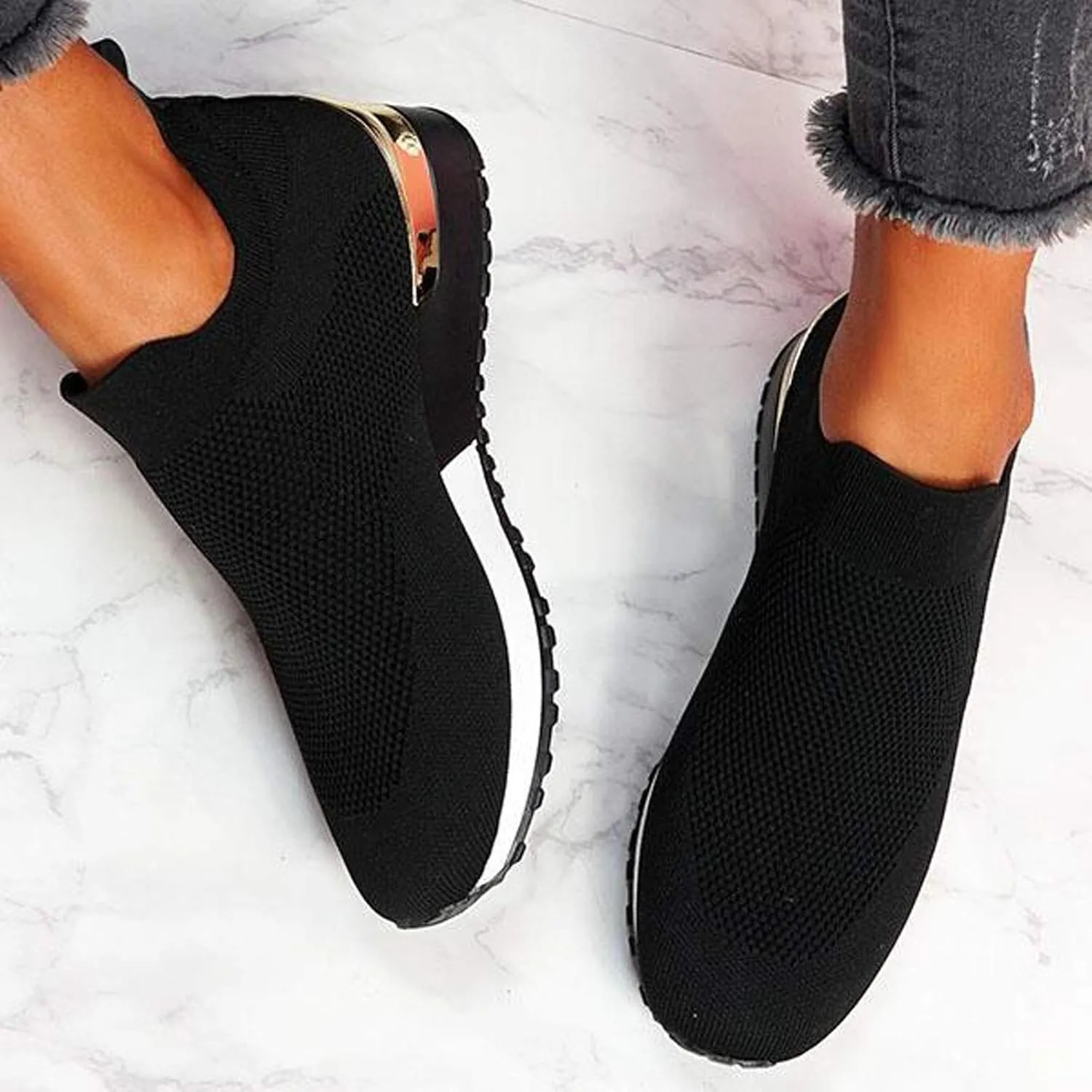SBGMoSJ Women's Fashion Sneakers Lace-Up Woven Knit Upper Women's Wedge Fashion Sneakers Black Shoes Women Slip Ons Womens Fashion Sneakers Athletic Shoes Women Size 5.5