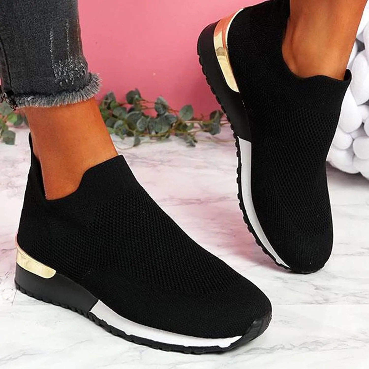 SBGMoSJ Women's Fashion Sneakers Lace-Up Woven Knit Upper Women's Wedge Fashion Sneakers Black Shoes Women Slip Ons Womens Fashion Sneakers Athletic Shoes Women Size 5.5
