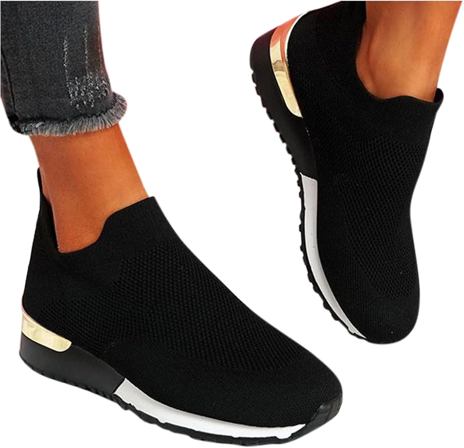 SBGMoSJ Women's Fashion Sneakers Lace-Up Woven Knit Upper Women's Wedge Fashion Sneakers Black Shoes Women Slip Ons Womens Fashion Sneakers Athletic Shoes Women Size 5.5