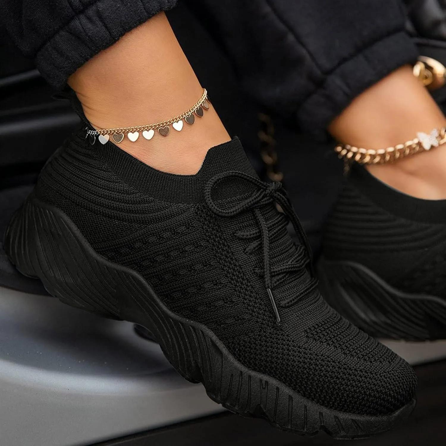 SBGMoSJ Womens Fashion Sneakers Size 10.5 Walking Shoes Women Sneakers Lightweight Comfy Womens Slip On Shoes Size 9 1/2 Black Sparkly Sneakers for Women Dressy Womens Black Sneakers 8.5 Wide