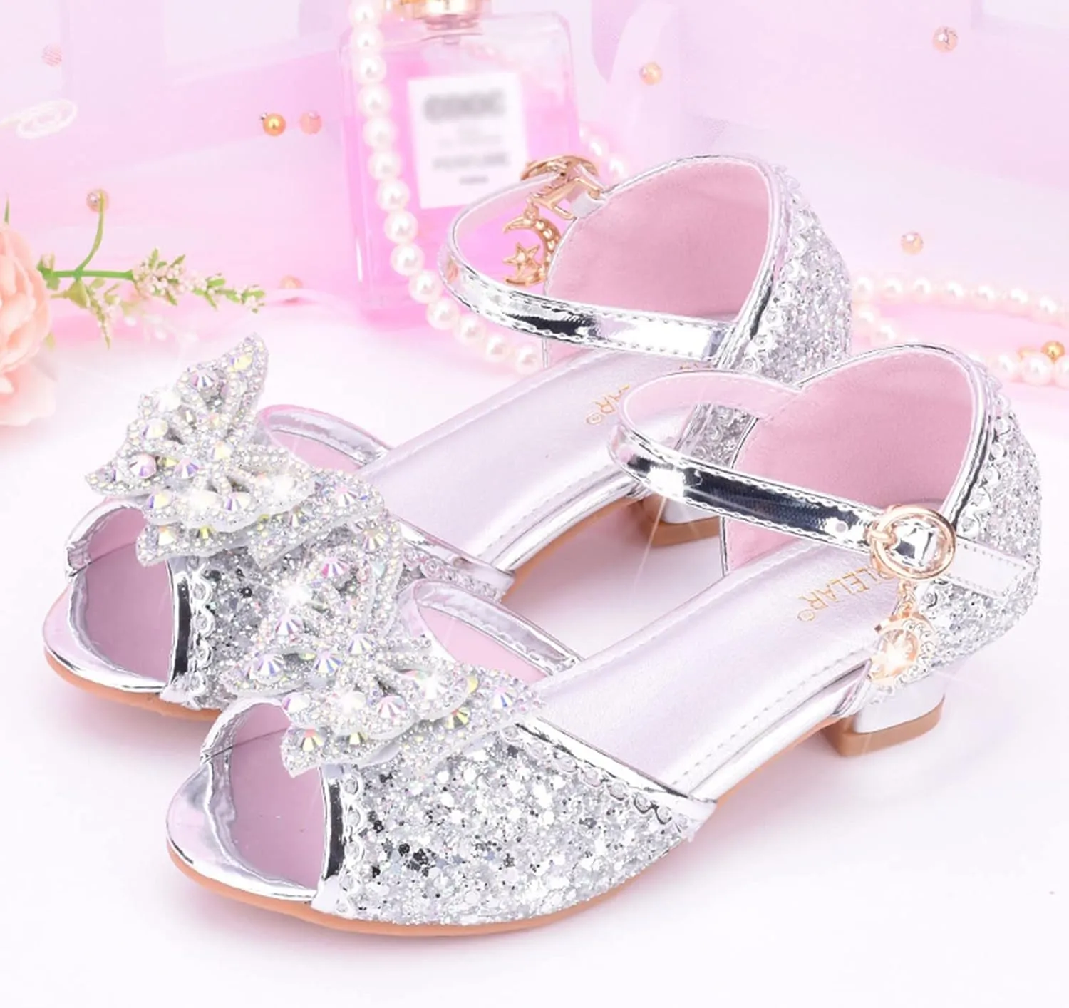 Toddler Girl Shoes Kids Glitter Sandals High Heels Solid Princess Dress Shoes Party Wedding Flower Girl Sandals