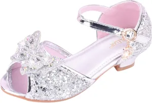 Toddler Girl Shoes Kids Glitter Sandals High Heels Solid Princess Dress Shoes Party Wedding Flower Girl Sandals