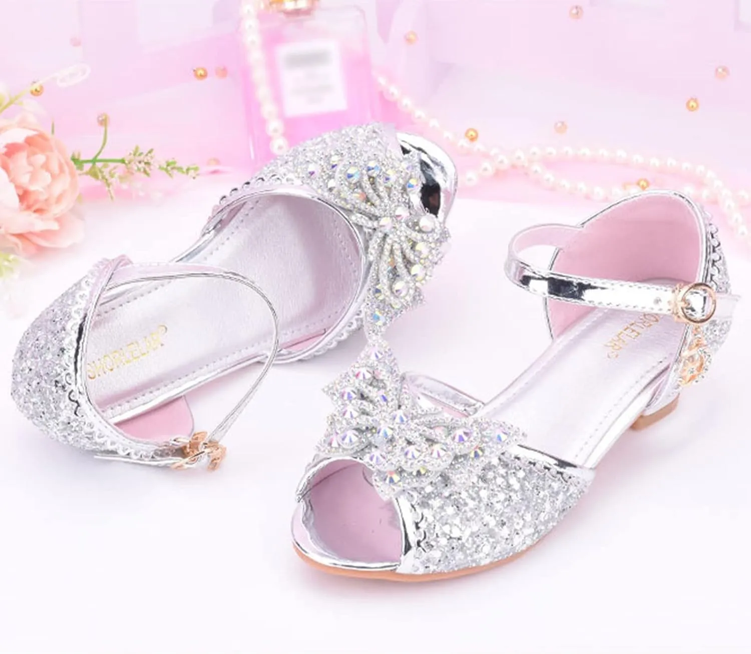Toddler Girl Shoes Kids Glitter Sandals High Heels Solid Princess Dress Shoes Party Wedding Flower Girl Sandals