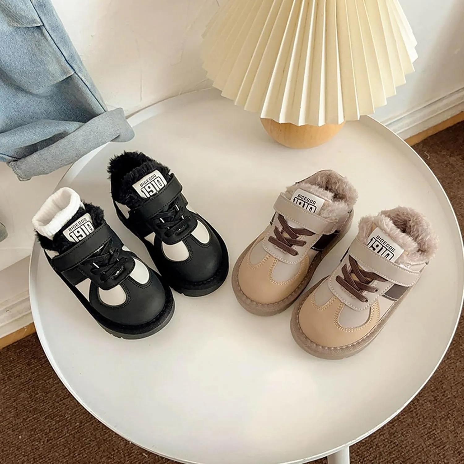 Toddler Snow Boots Boys Girl Faux Fur Lining Anti-Slip Ankle Winter Boots Winter Boots Cold Weather Kids Warm Shoes