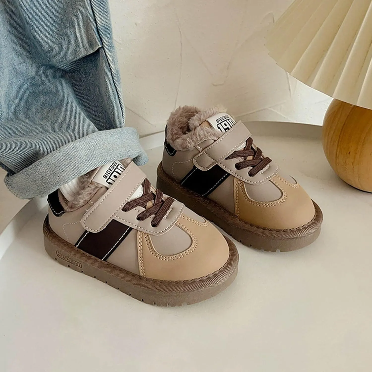 Toddler Snow Boots Boys Girl Faux Fur Lining Anti-Slip Ankle Winter Boots Winter Boots Cold Weather Kids Warm Shoes