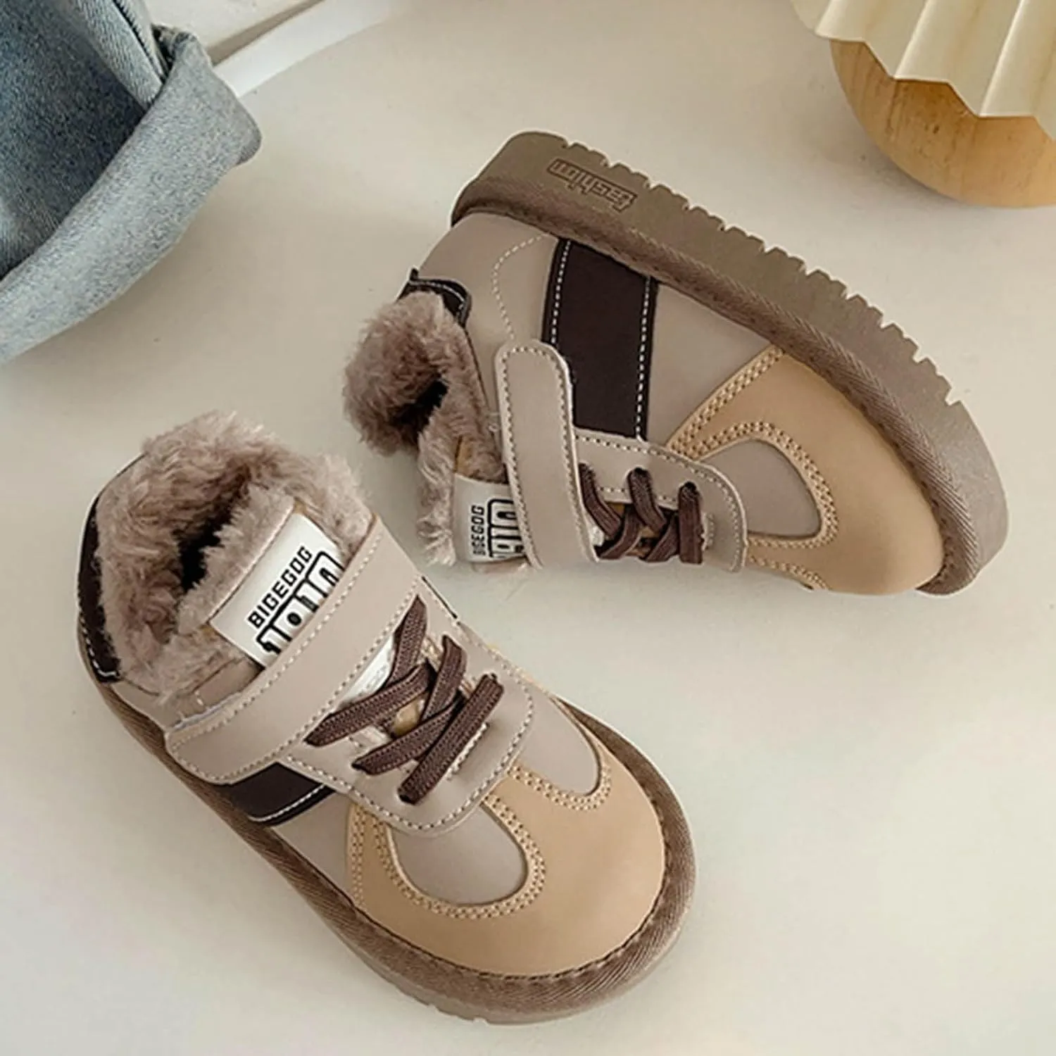 Toddler Snow Boots Boys Girl Faux Fur Lining Anti-Slip Ankle Winter Boots Winter Boots Cold Weather Kids Warm Shoes