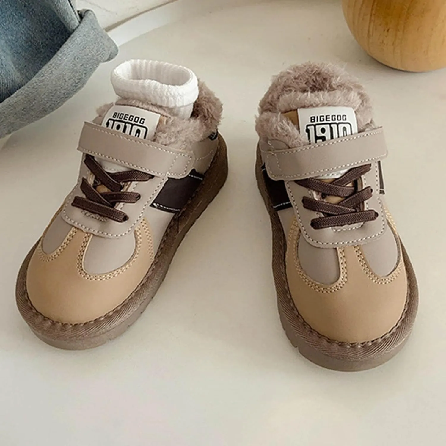 Toddler Snow Boots Boys Girl Faux Fur Lining Anti-Slip Ankle Winter Boots Winter Boots Cold Weather Kids Warm Shoes