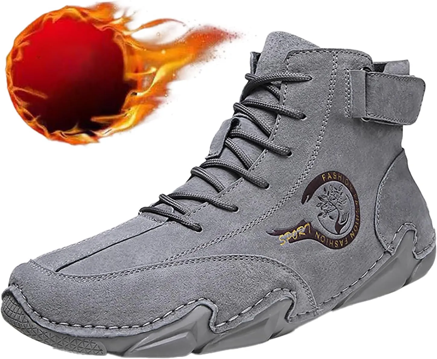 Versatile & Casual Sneaker New Winter Men's Padded Leather Korean High Top Hook Loop Short Boots Sport Shoes
