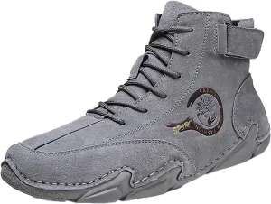 Versatile & Casual Sneaker New Winter Men's Padded Leather Korean High Top Hook Loop Short Boots Sport Shoes