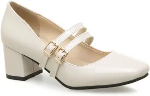 VOKLIN Women's Mary Jane Pump Oxford Retro Square Toe Buckle Strap Patent Leather Chunky Mid Heel Dress Shoes