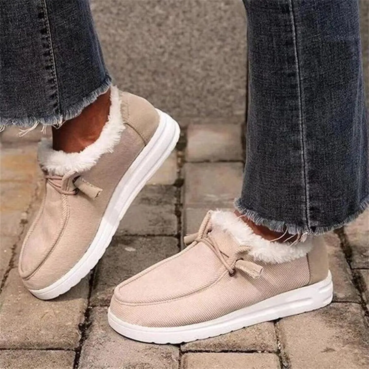 Winter Boots For Women Warm Snow Boots Slip on Comfortable Outdoor Fur Lined Ankle Booties Thickening Loafers Shoes