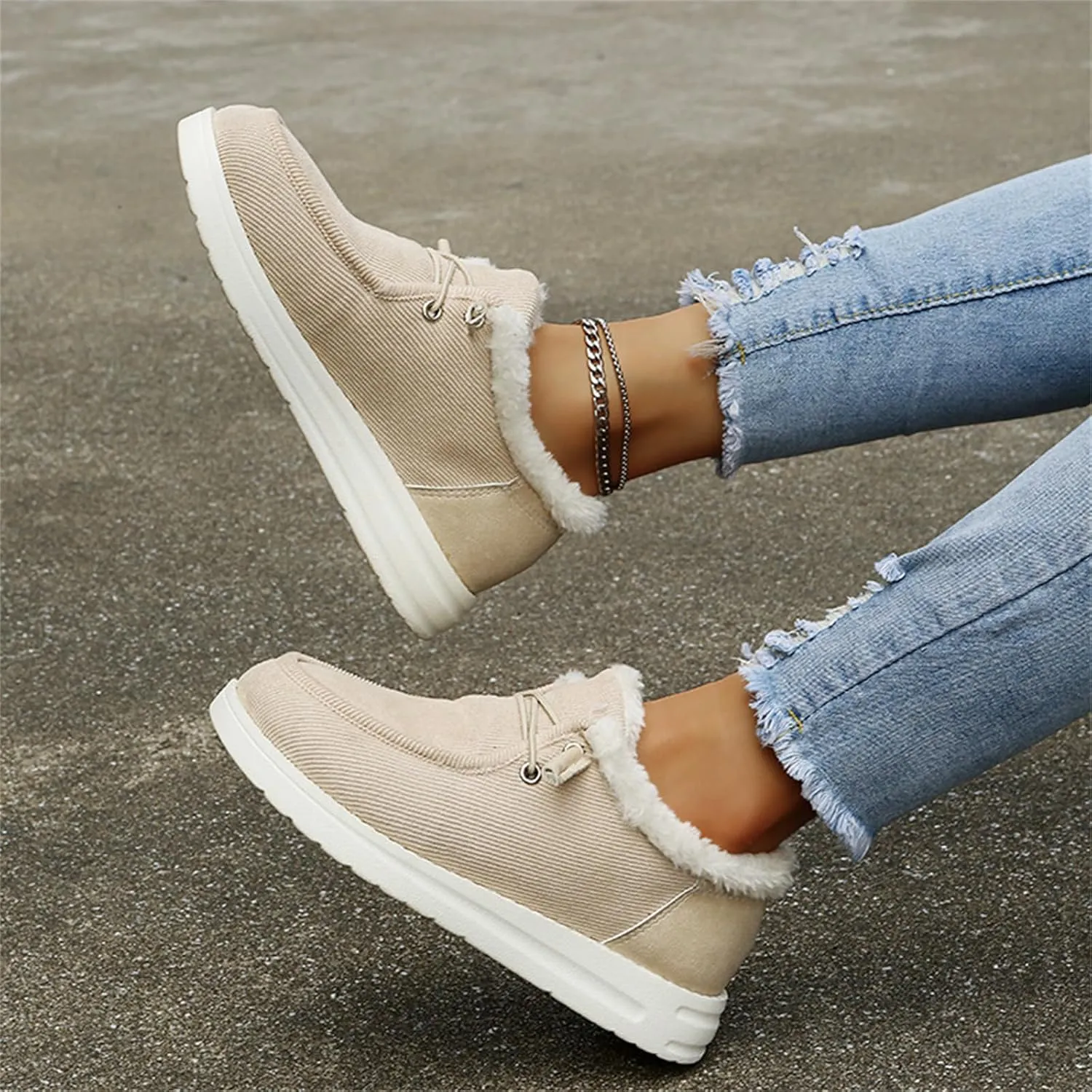 Winter Boots For Women Warm Snow Boots Slip on Comfortable Outdoor Fur Lined Ankle Booties Thickening Loafers Shoes