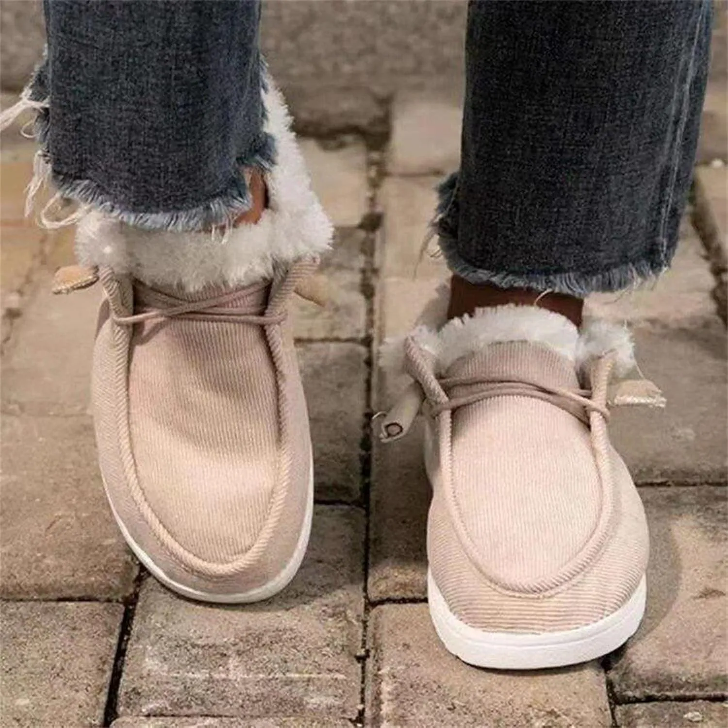 Winter Boots For Women Warm Snow Boots Slip on Comfortable Outdoor Fur Lined Ankle Booties Thickening Loafers Shoes