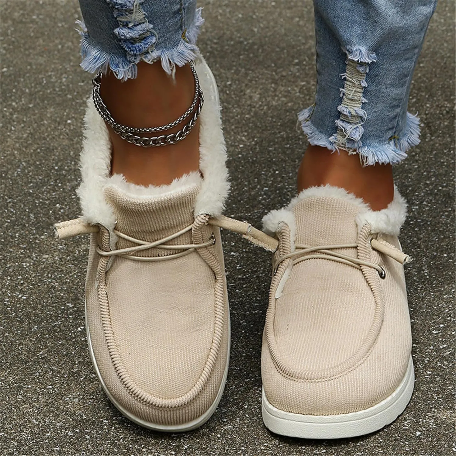 Winter Boots For Women Warm Snow Boots Slip on Comfortable Outdoor Fur Lined Ankle Booties Thickening Loafers Shoes