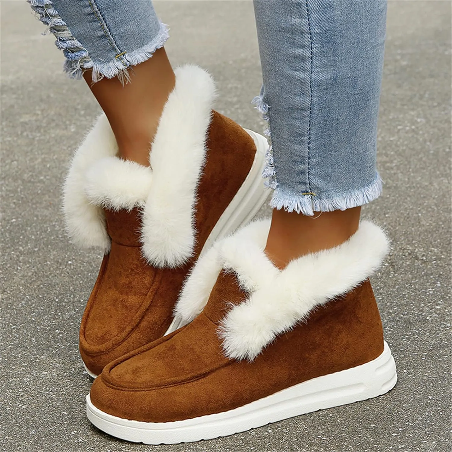 Winter Boots For Women Warm Snow Boots Slip on Insulated Fur Lined Lightweight Cold Weather Ankle Booties Loafers