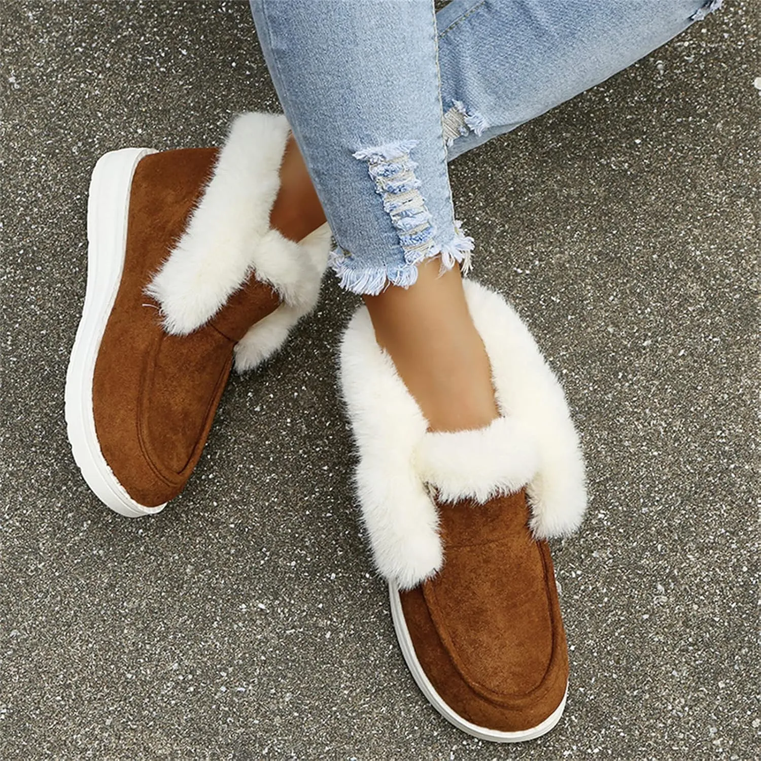 Winter Boots For Women Warm Snow Boots Slip on Insulated Fur Lined Lightweight Cold Weather Ankle Booties Loafers