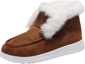 Winter Boots For Women Warm Snow Boots Slip on Insulated Fur Lined Lightweight Cold Weather Ankle Booties Loafers